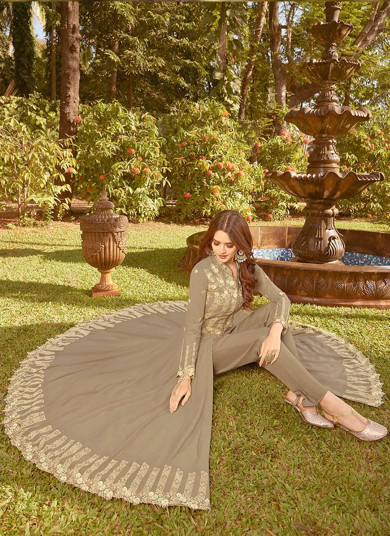 Light Brown Golden Embroidered Slit Style Anarkali Suit