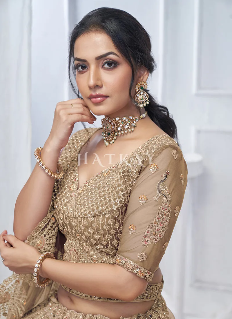 Light Brown Multi Embroidery Bridal Lehenga Choli