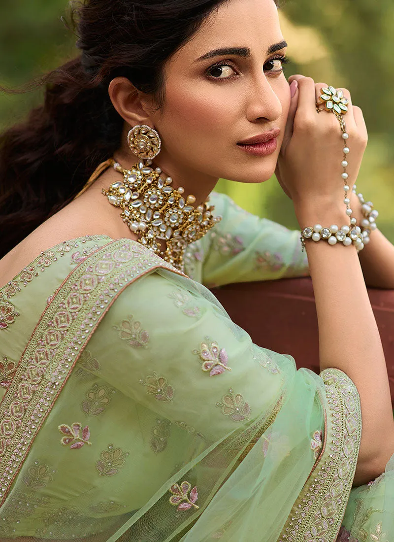 Light Green Multi Embroidered Organza Lehenga Choli