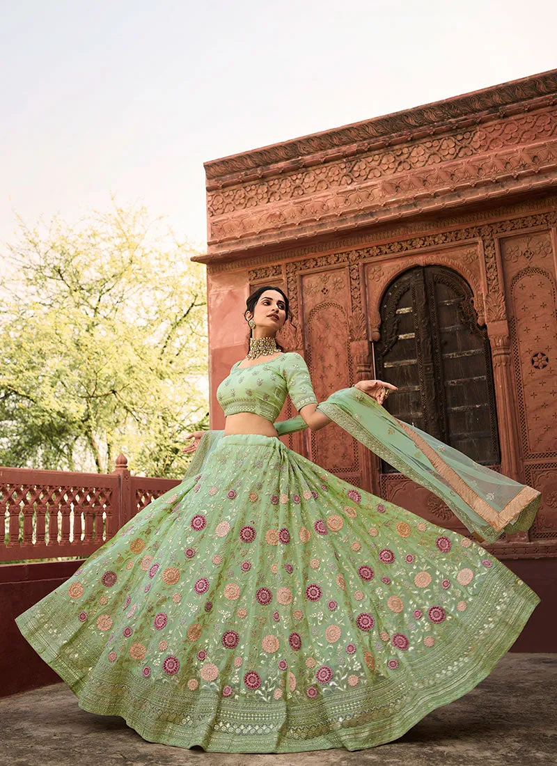 Light Green Multi Embroidered Organza Lehenga Choli