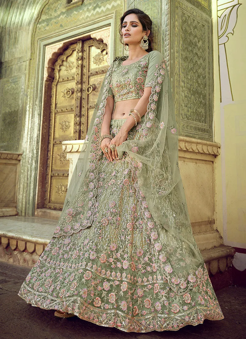 Light Green Sequence And Dori Embellished Designer Lehenga Choli