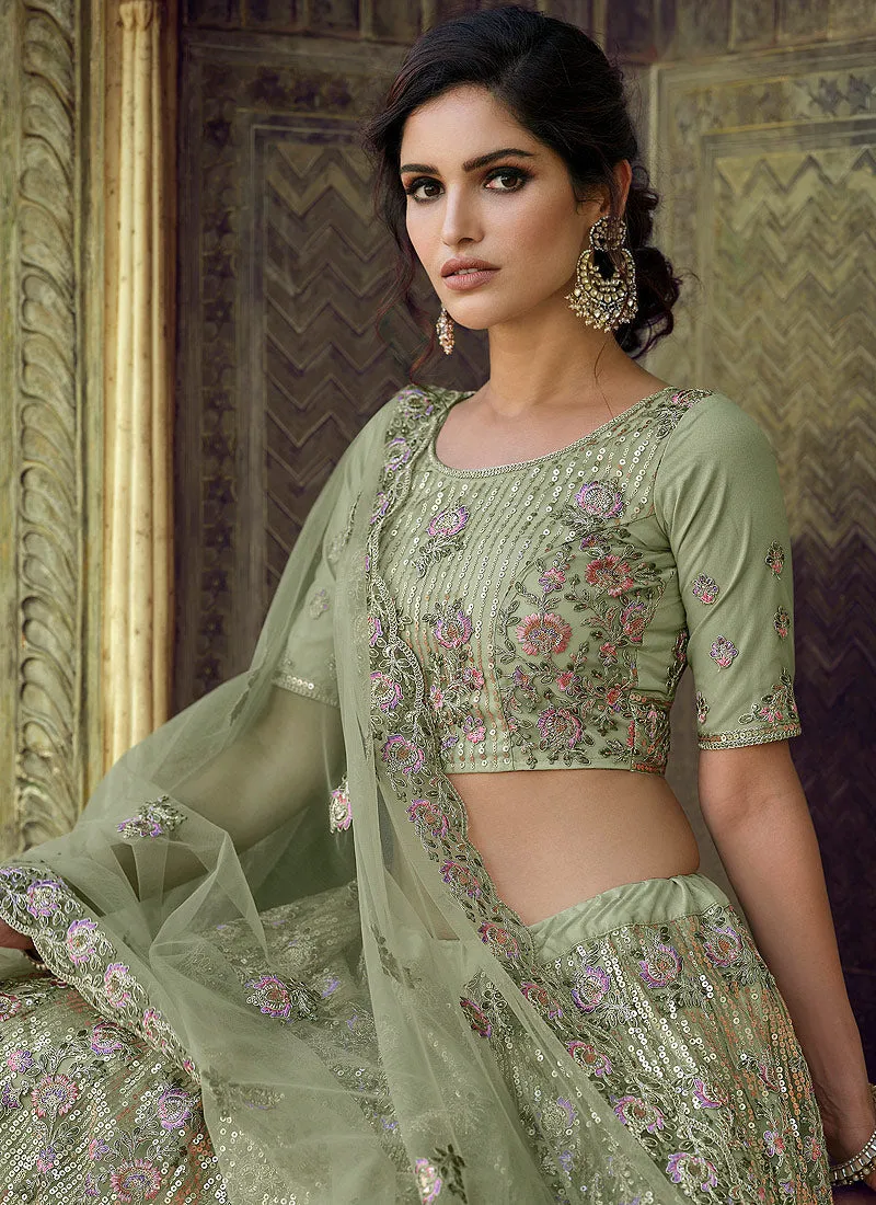 Light Green Sequence And Dori Embellished Designer Lehenga Choli
