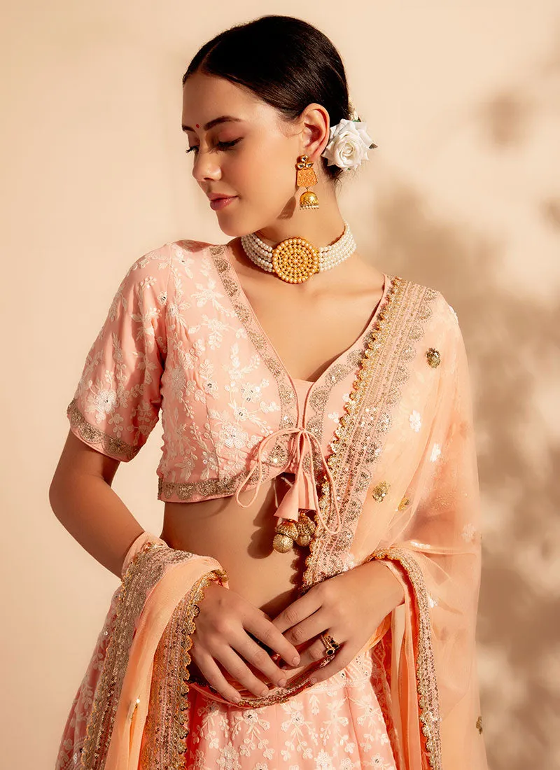 Light Peach Embroidery Wedding Lehenga Choli
