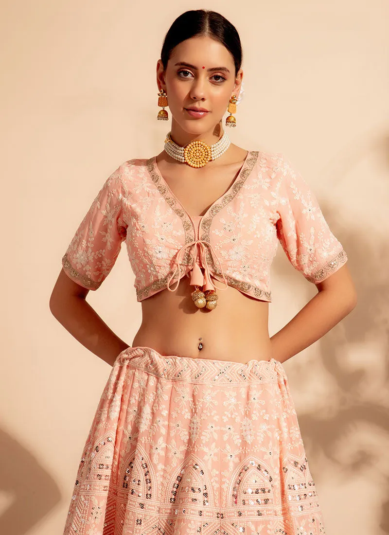 Light Peach Embroidery Wedding Lehenga Choli