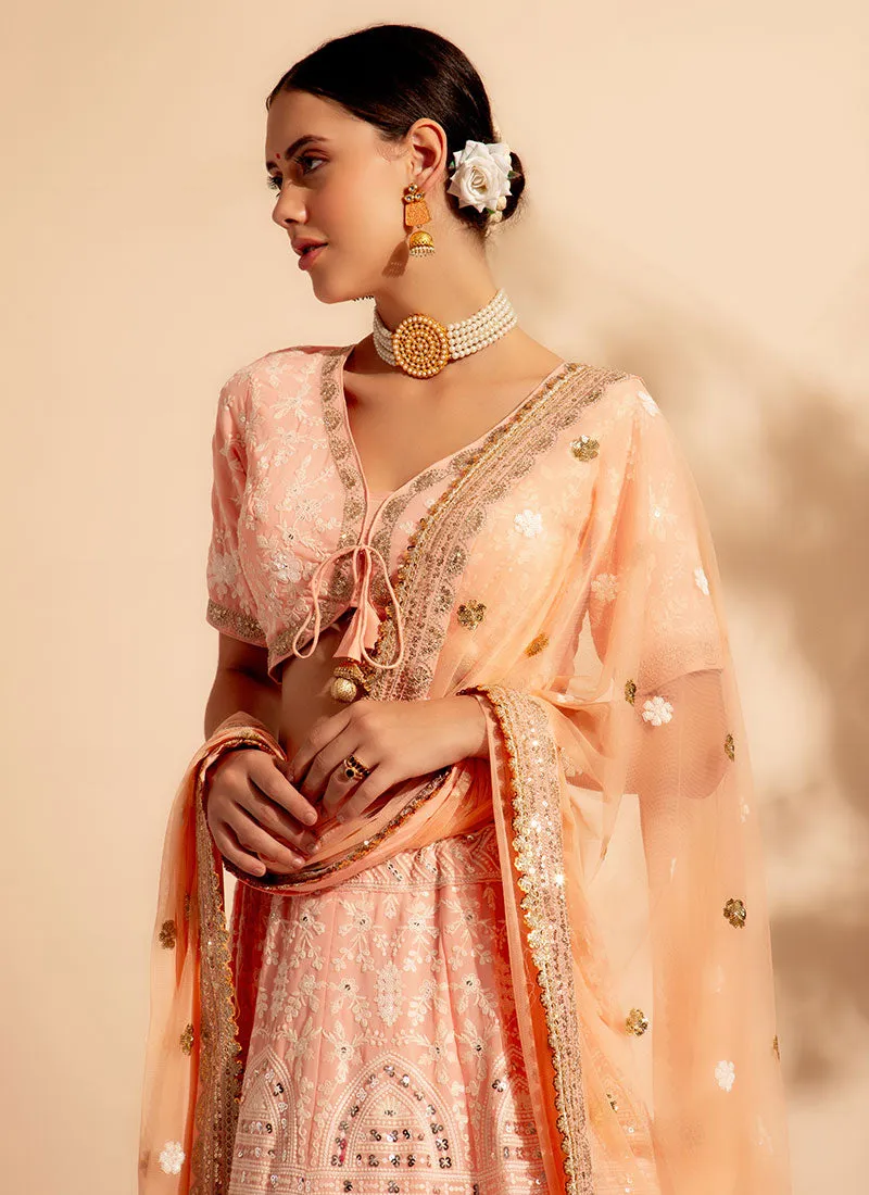Light Peach Embroidery Wedding Lehenga Choli