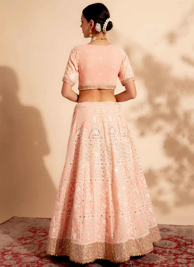 Light Peach Embroidery Wedding Lehenga Choli