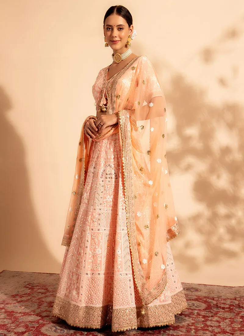 Light Peach Embroidery Wedding Lehenga Choli