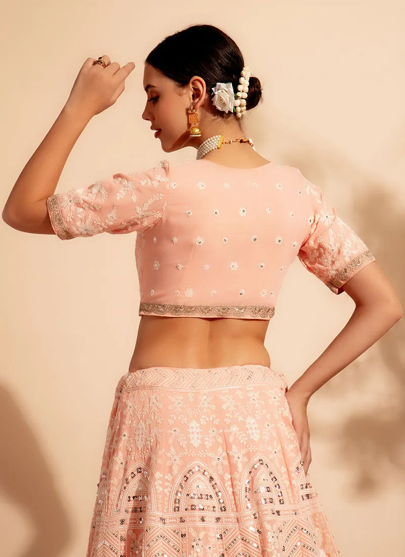 Light Peach Embroidery Wedding Lehenga Choli