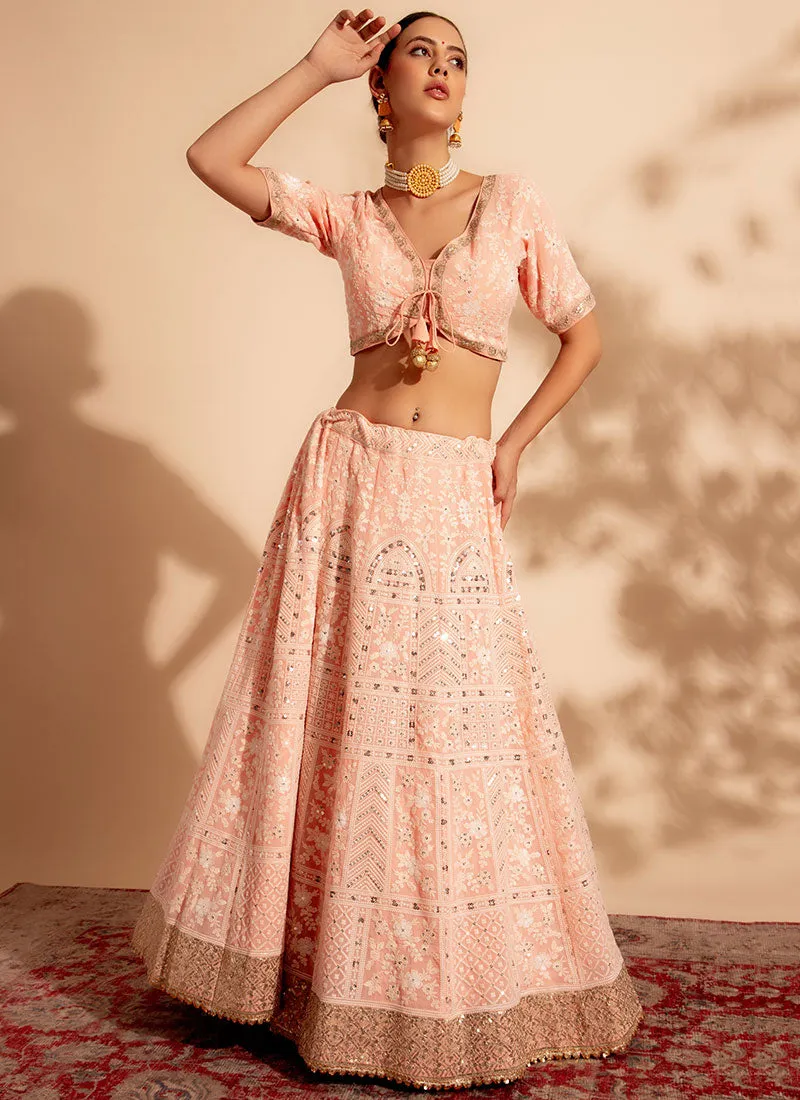 Light Peach Embroidery Wedding Lehenga Choli