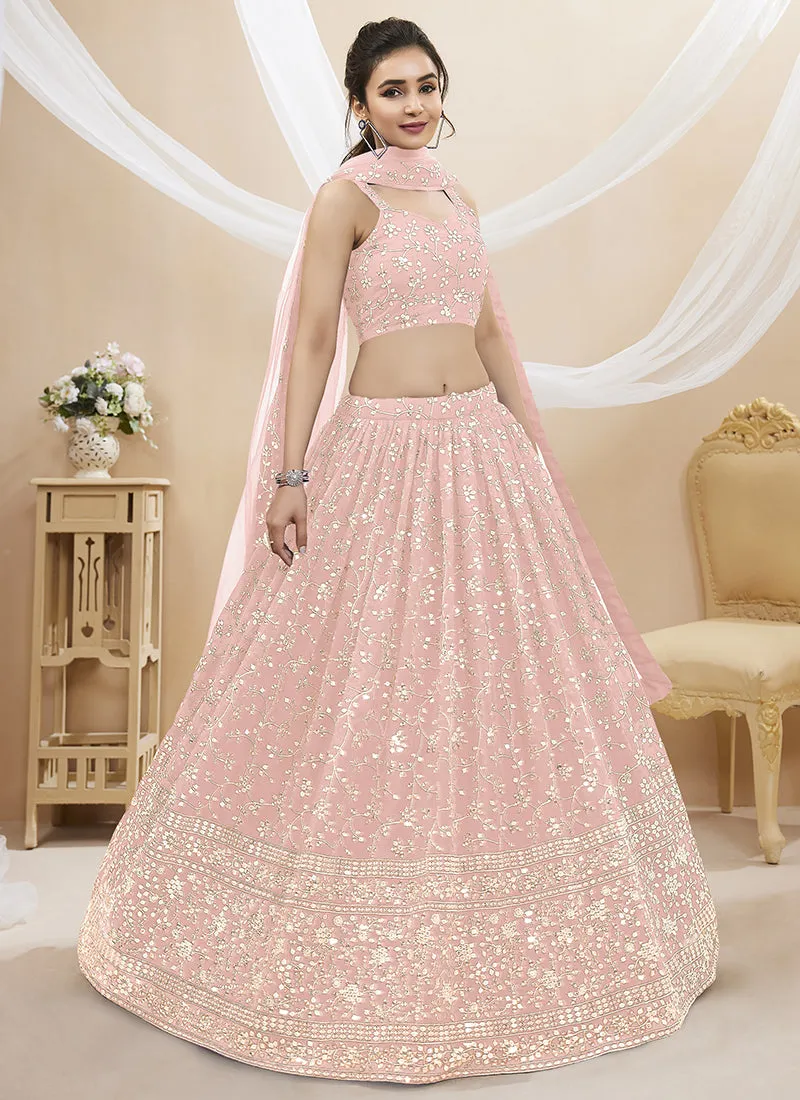Light Pink Sequence Embroidery Wedding Lehenga Choli