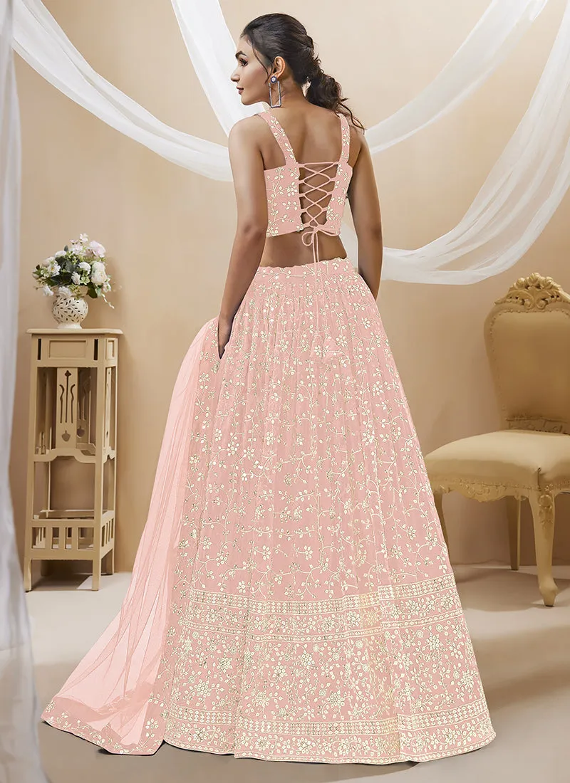 Light Pink Sequence Embroidery Wedding Lehenga Choli