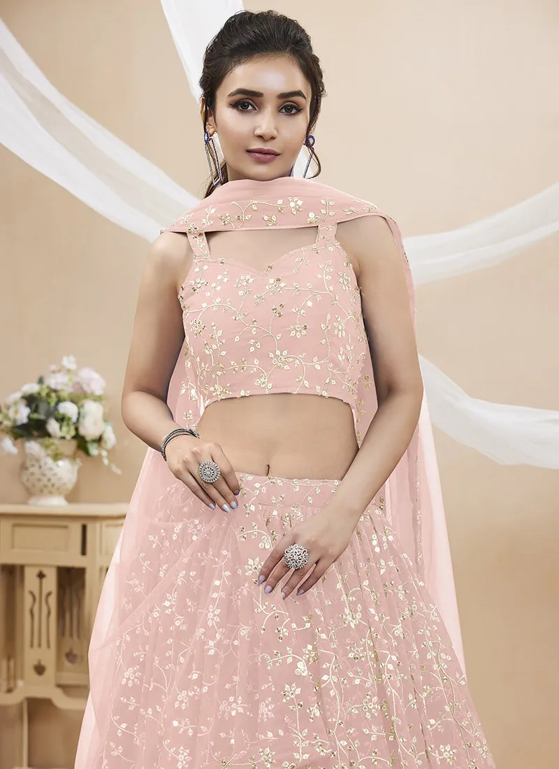 Light Pink Sequence Embroidery Wedding Lehenga Choli