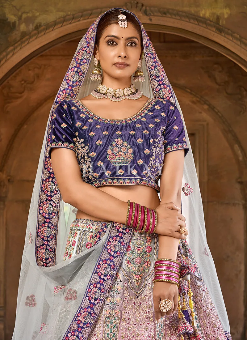 Lilac Purple Multi Velvet Designer Bridal Lehenga Choli