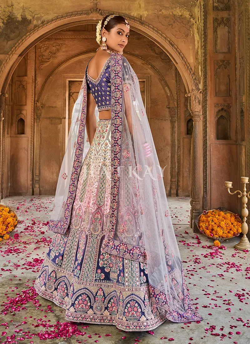 Lilac Purple Multi Velvet Designer Bridal Lehenga Choli