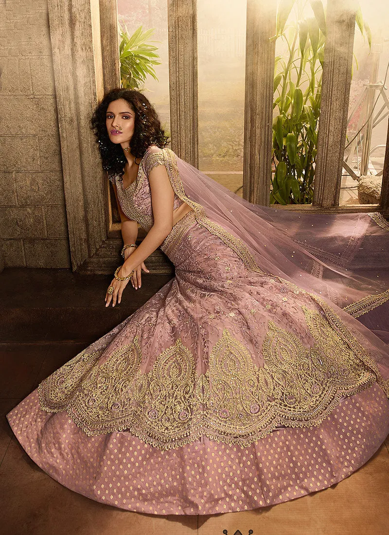 Lilac Purple Zari Embroidered Lehenga Choli Set
