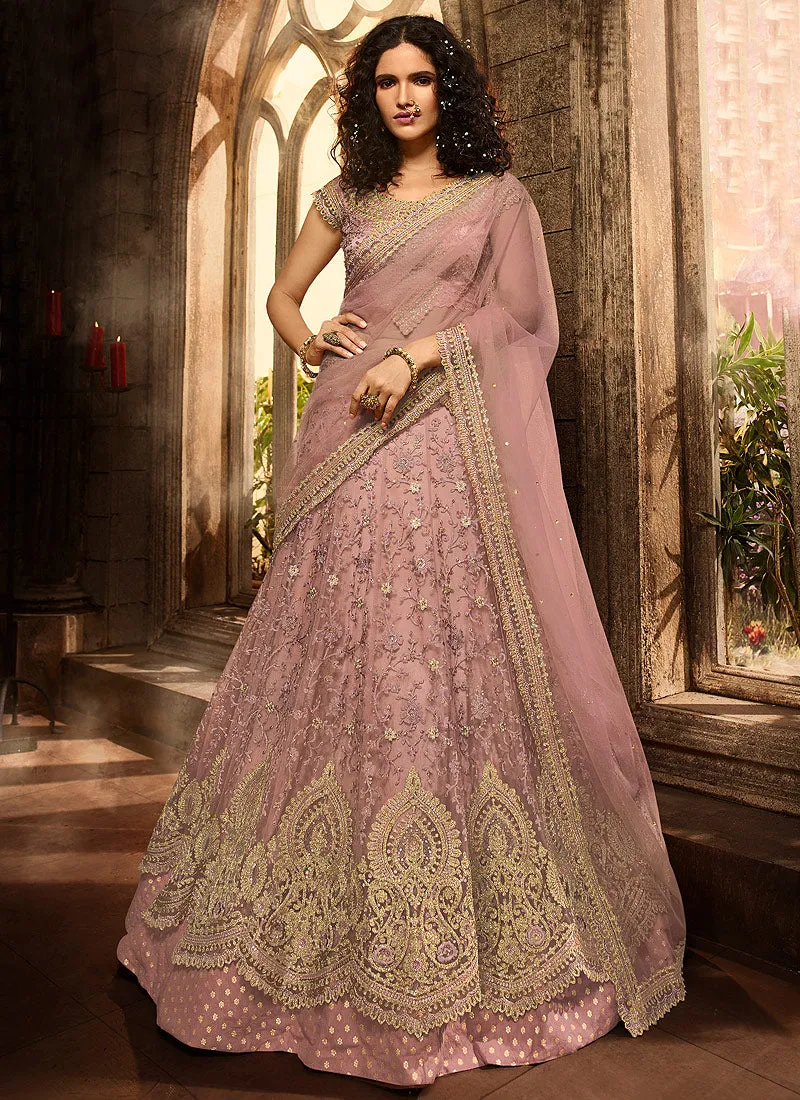 Lilac Purple Zari Embroidered Lehenga Choli Set