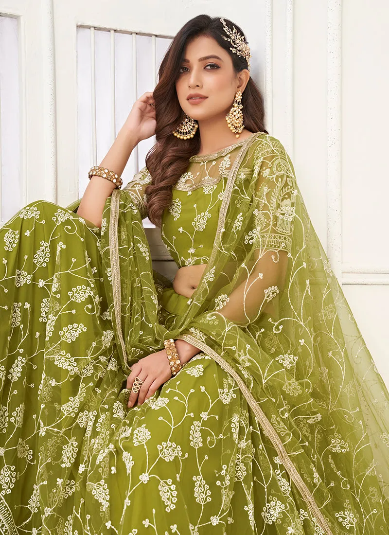 Lime Green Traditional Embroidered Wedding Lehenga Choli