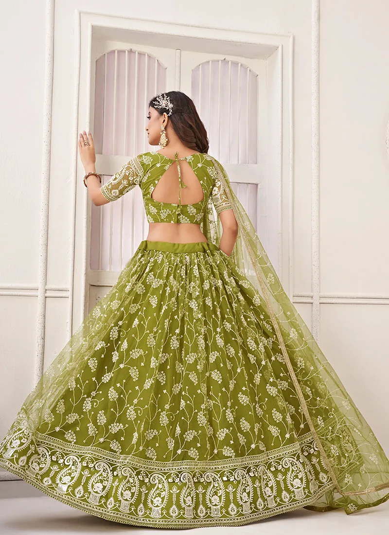 Lime Green Traditional Embroidered Wedding Lehenga Choli