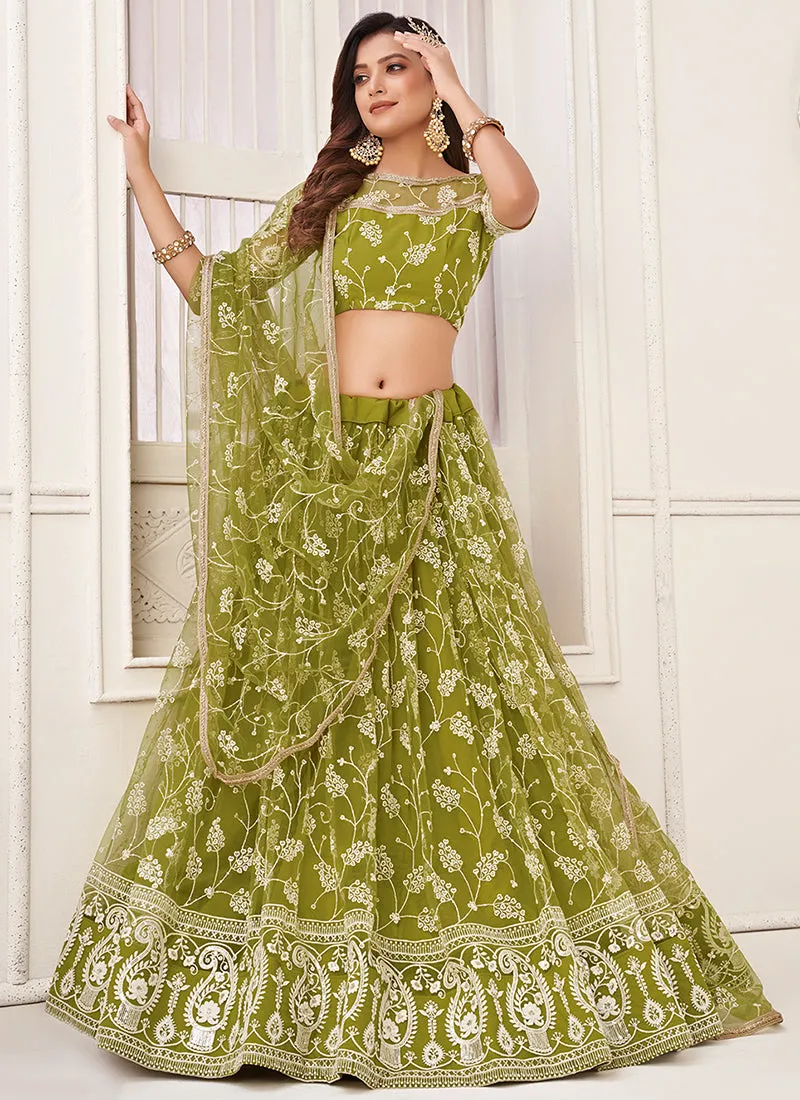 Lime Green Traditional Embroidered Wedding Lehenga Choli