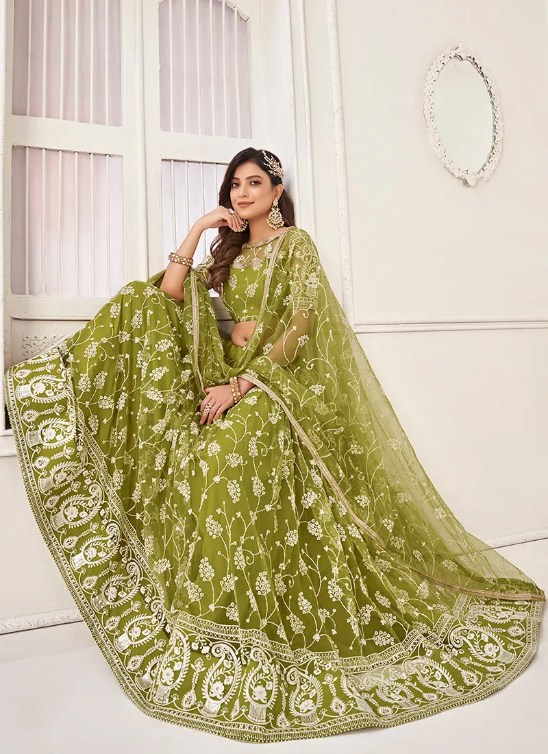 Lime Green Traditional Embroidered Wedding Lehenga Choli