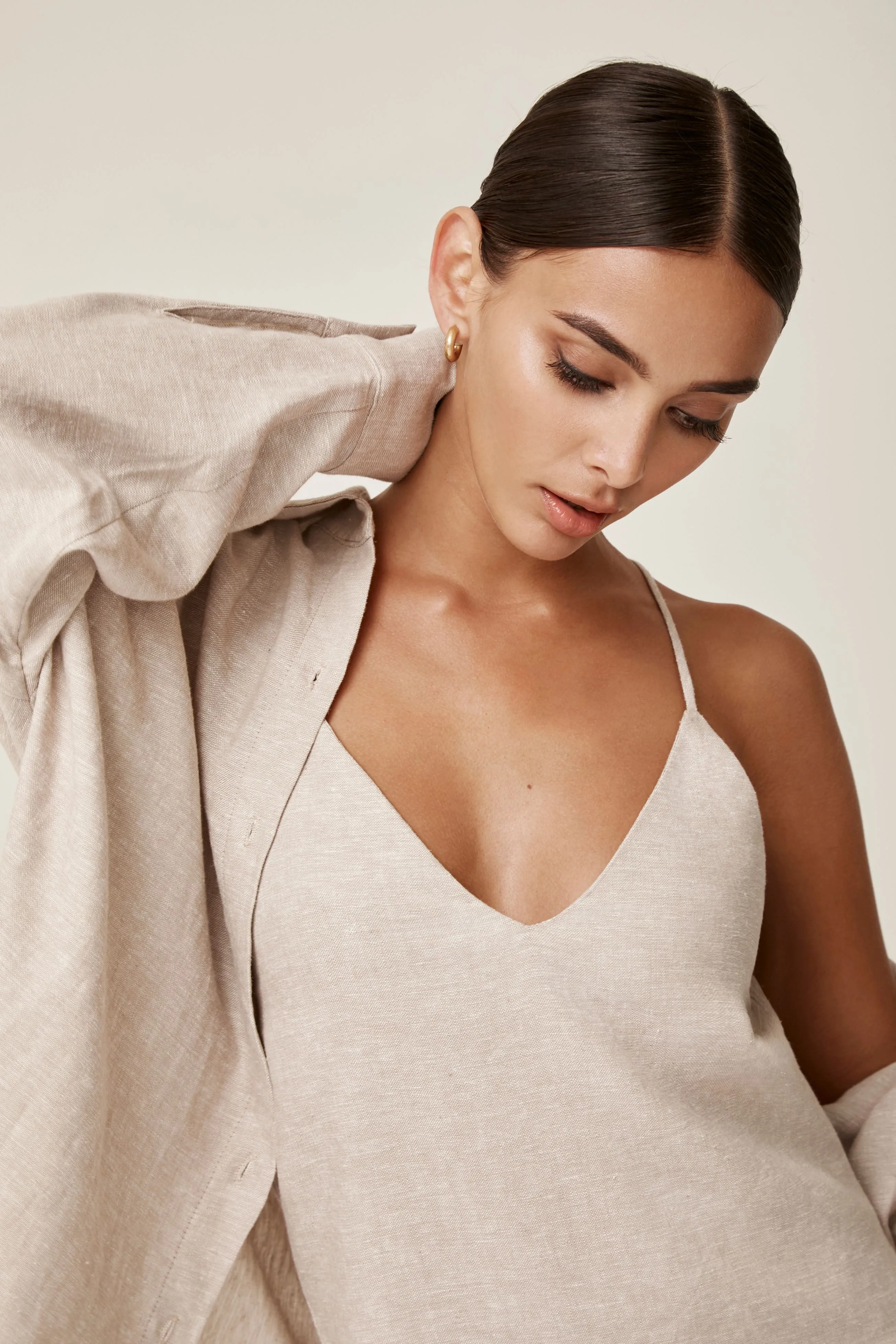 Linen Tie Back Slip Dress