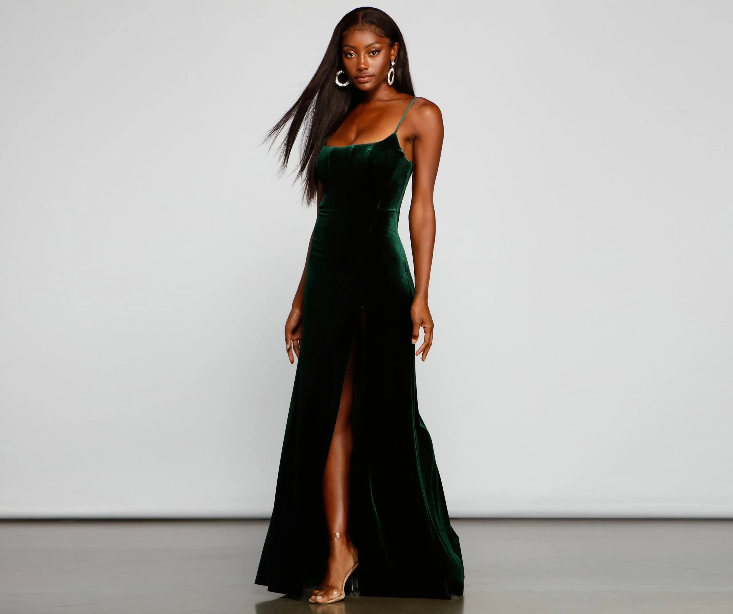 Liv Formal High Charming Slit Velvet Dress