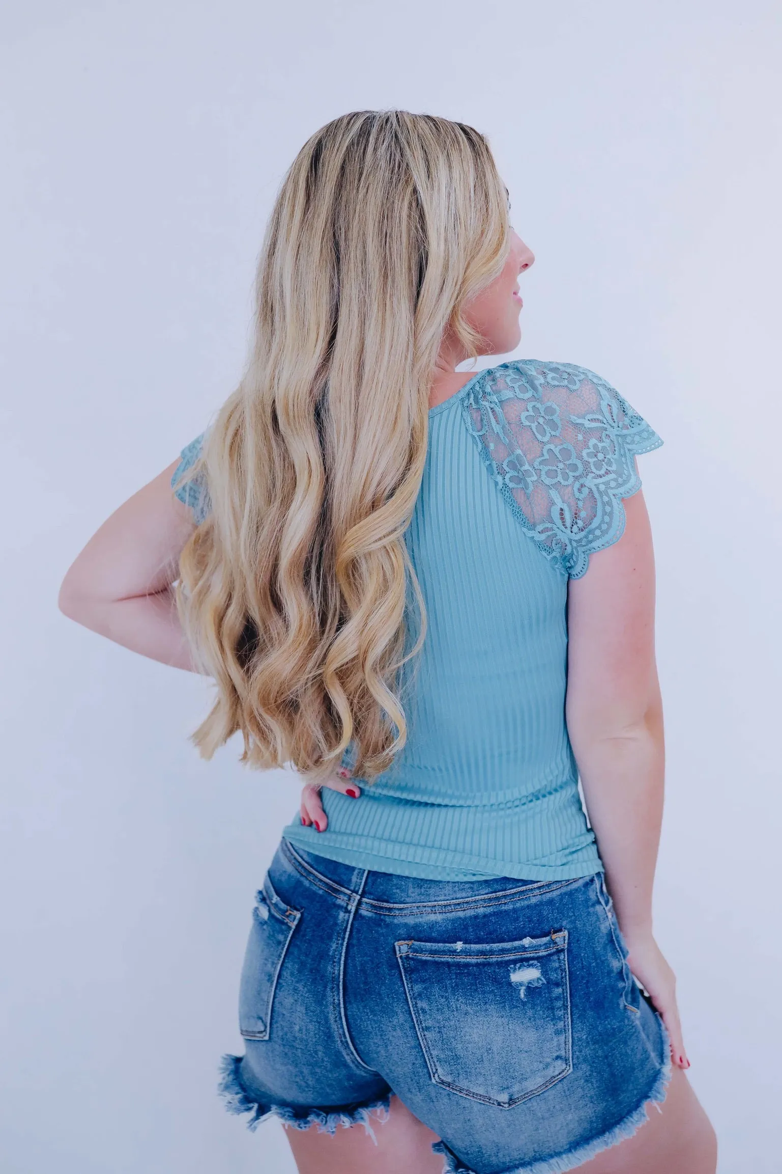 Lolita Lace Flutter Sleeve Top - Teal