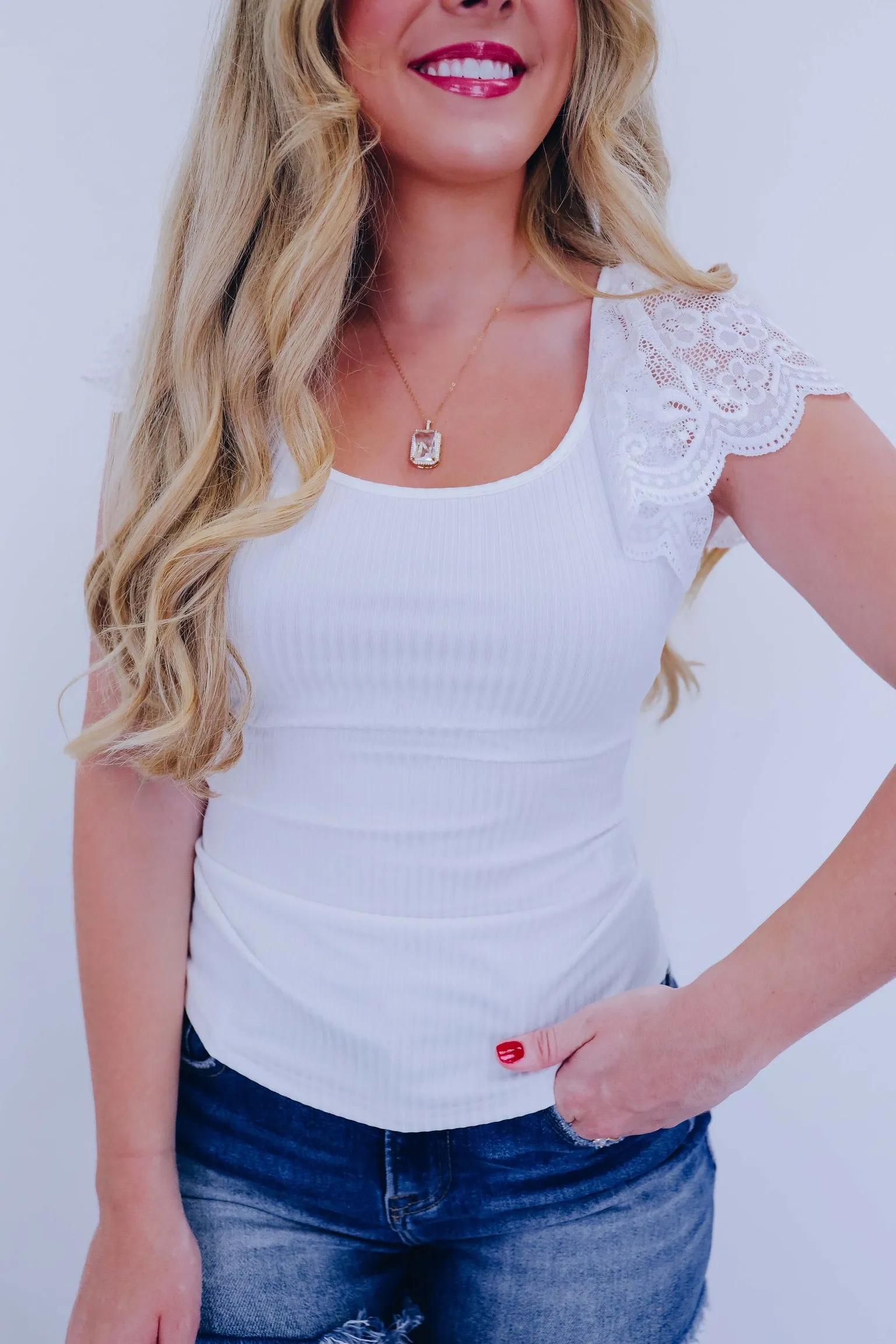 Lolita Lace Flutter Sleeve Top - White