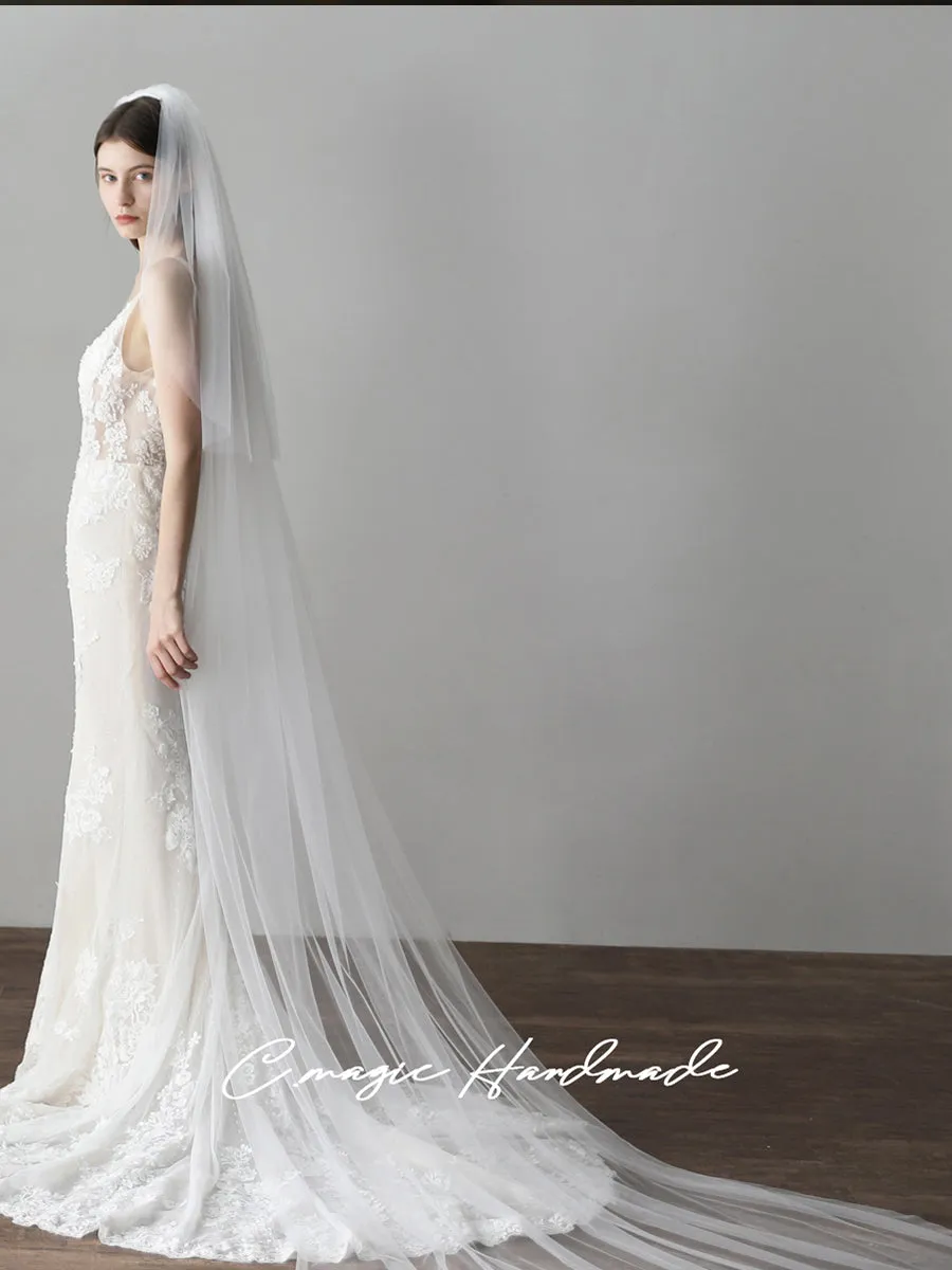 Long Simple Tulle Wedding Bridal Veil V615xmj