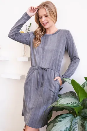 Long Sleeve Elastic Waist Washed Dress