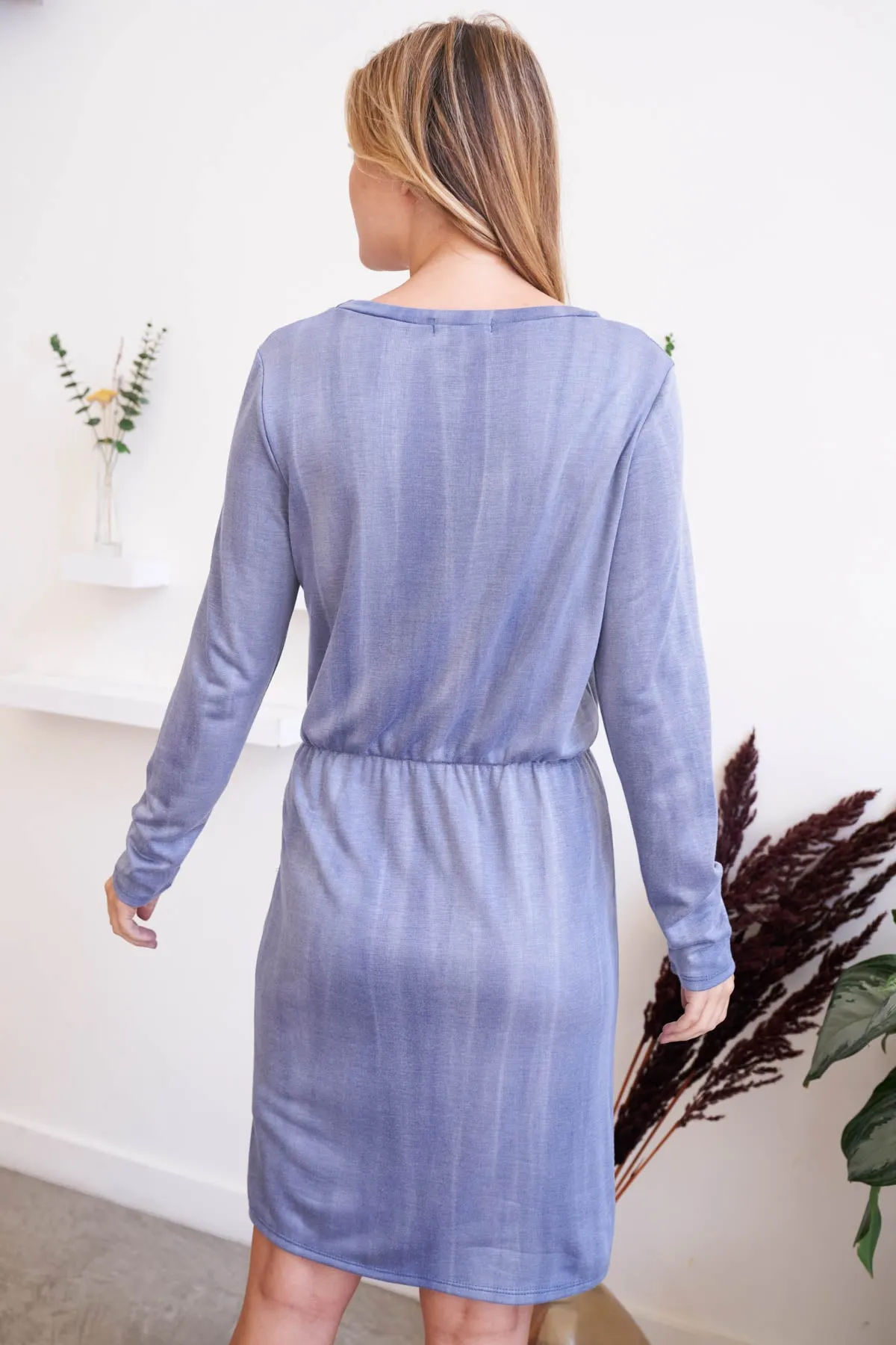 Long Sleeve Elastic Waist Washed Dress
