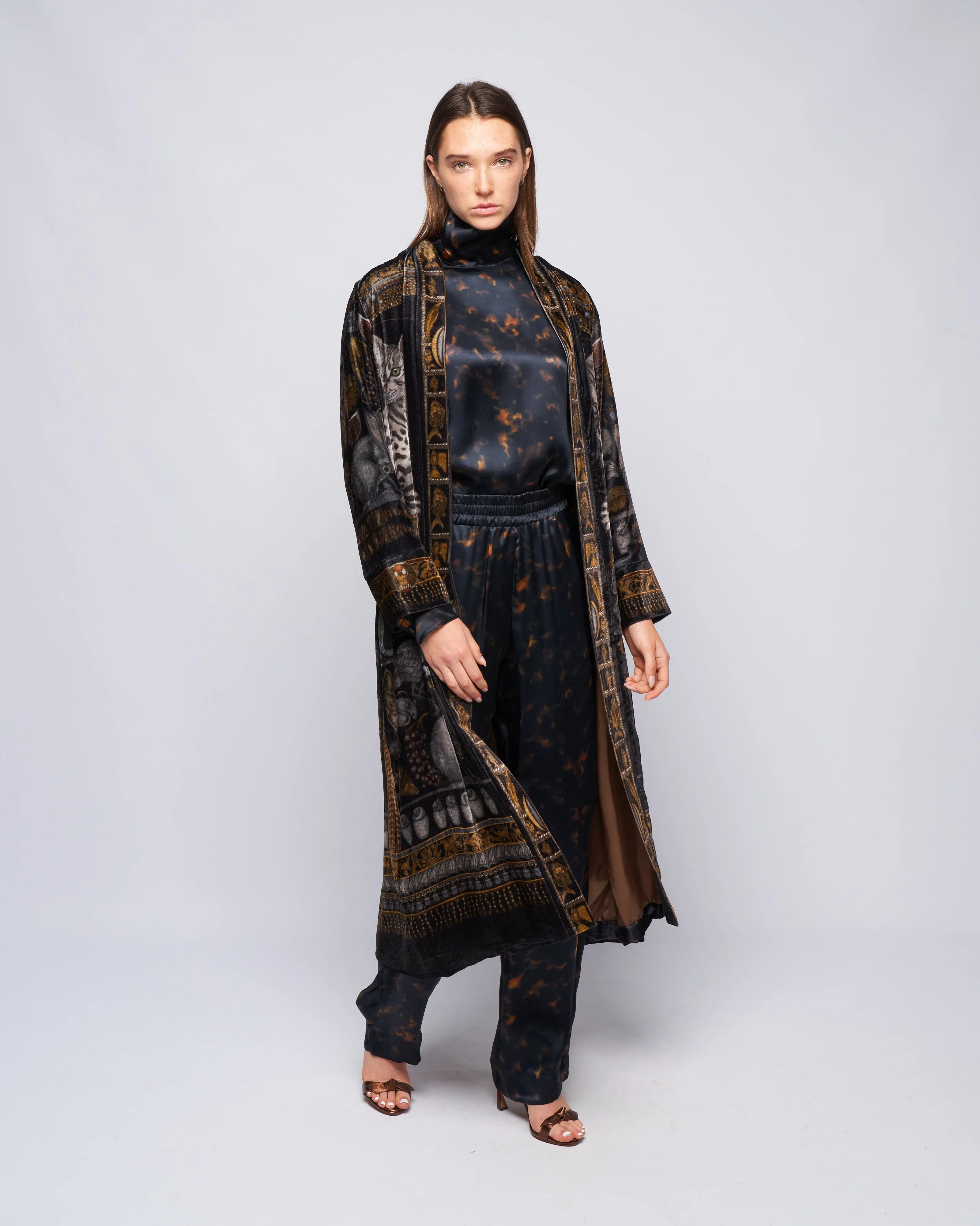 long velvet jacket - onyx/ gold