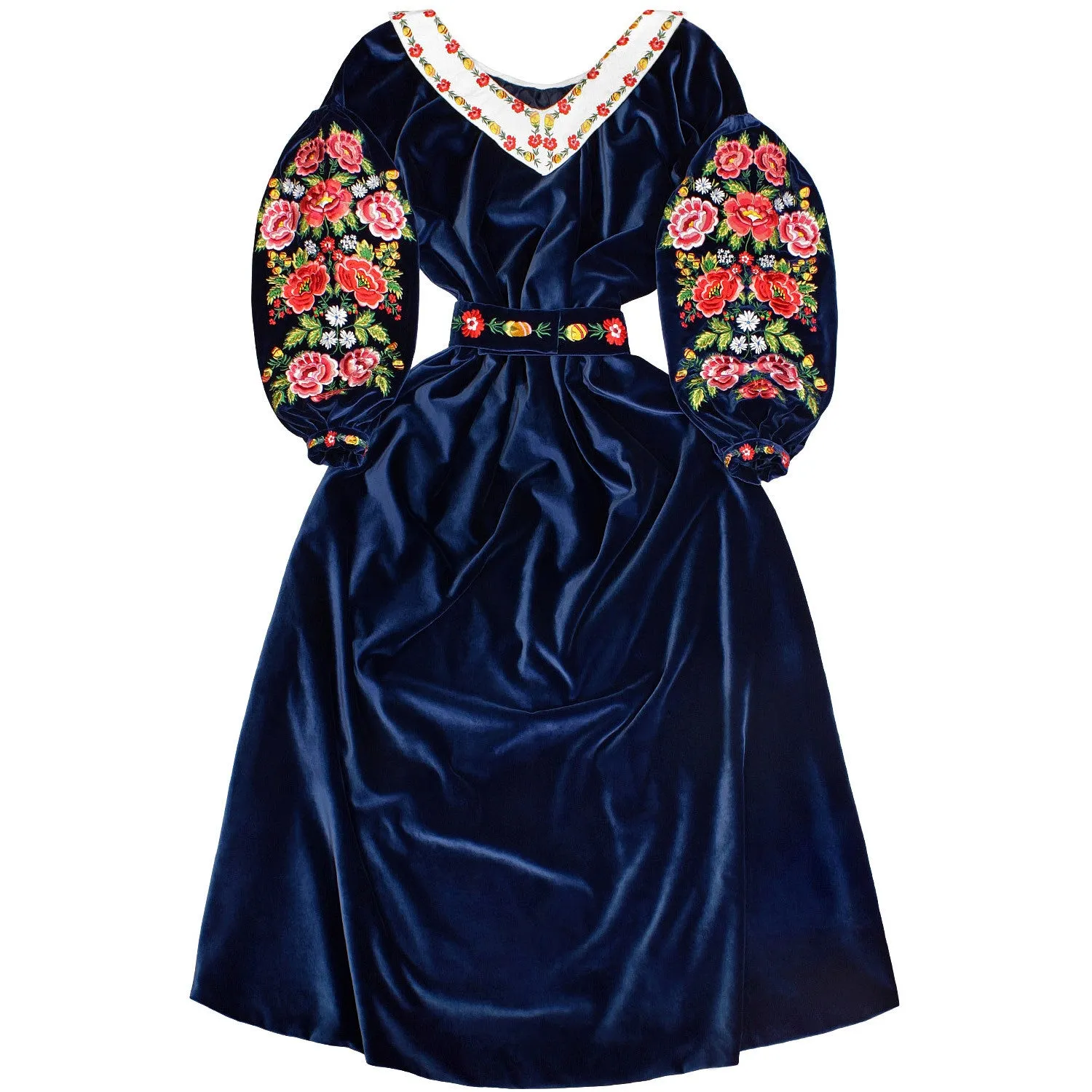 Long velvet kaftan with embroidery