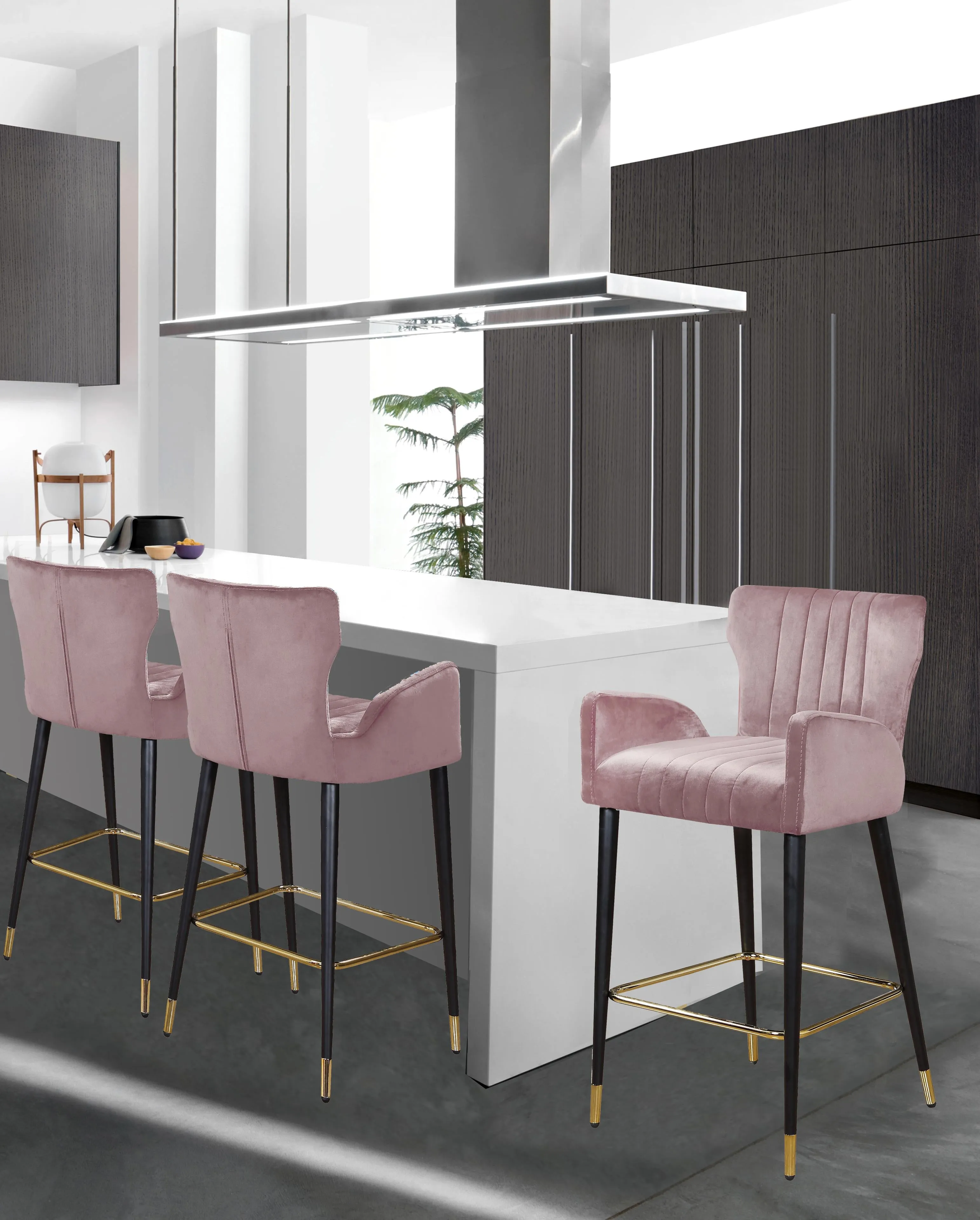 Luxe Pink Velvet Stool