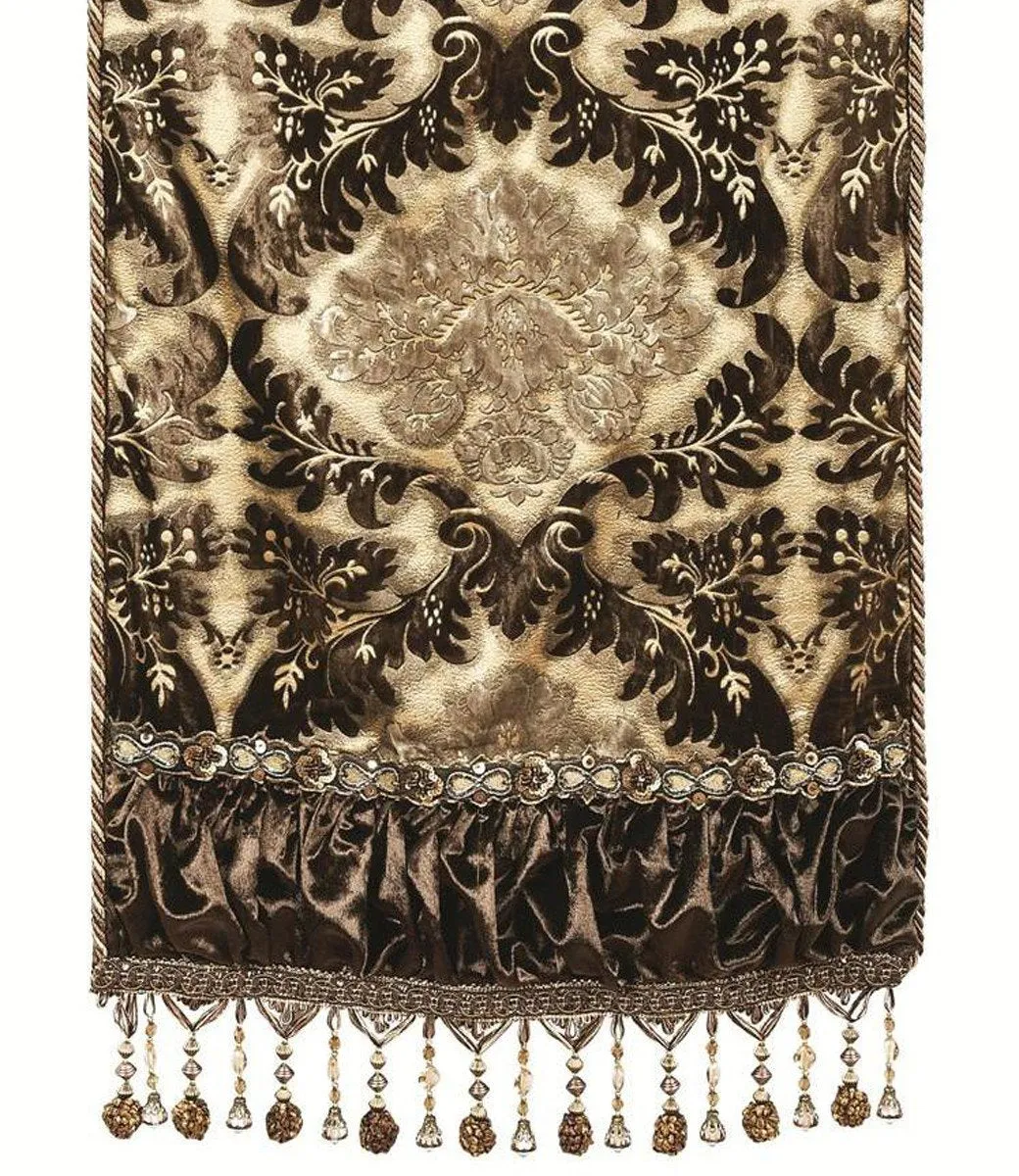 Luxury Table Runner Chocolate, Gold And Silver Damask Velvet