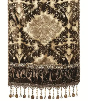 Luxury Table Runner Chocolate, Gold And Silver Damask Velvet