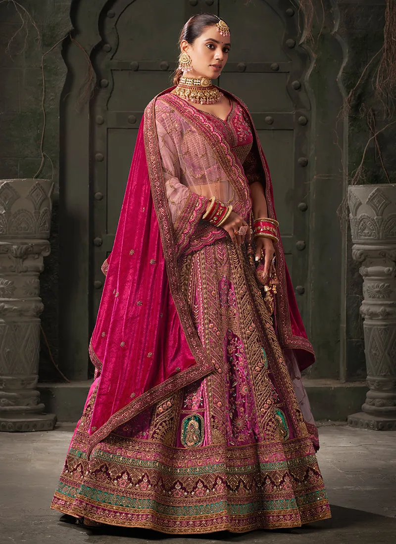 Magenta Pink And Red Embroidered Bridal Lehenga Choli