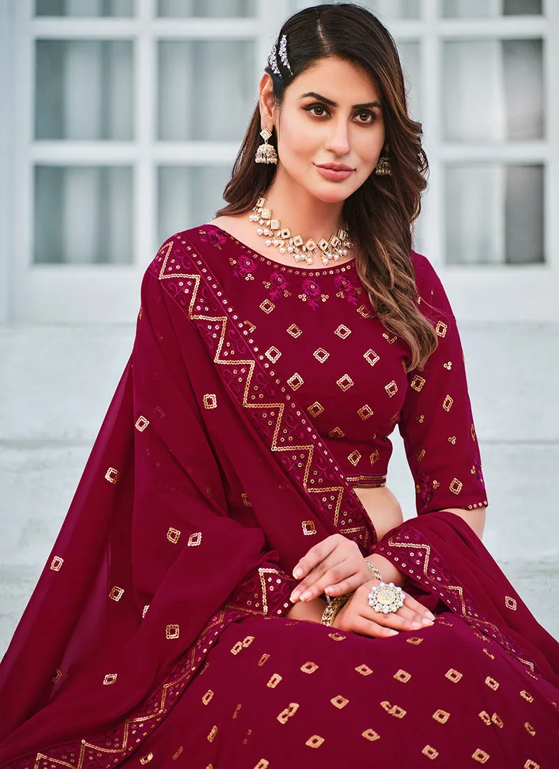 Magenta Sequence Embroidery Georgette Lehenga Choli
