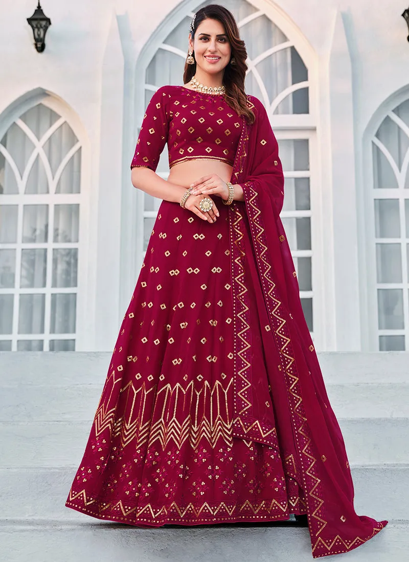 Magenta Sequence Embroidery Georgette Lehenga Choli