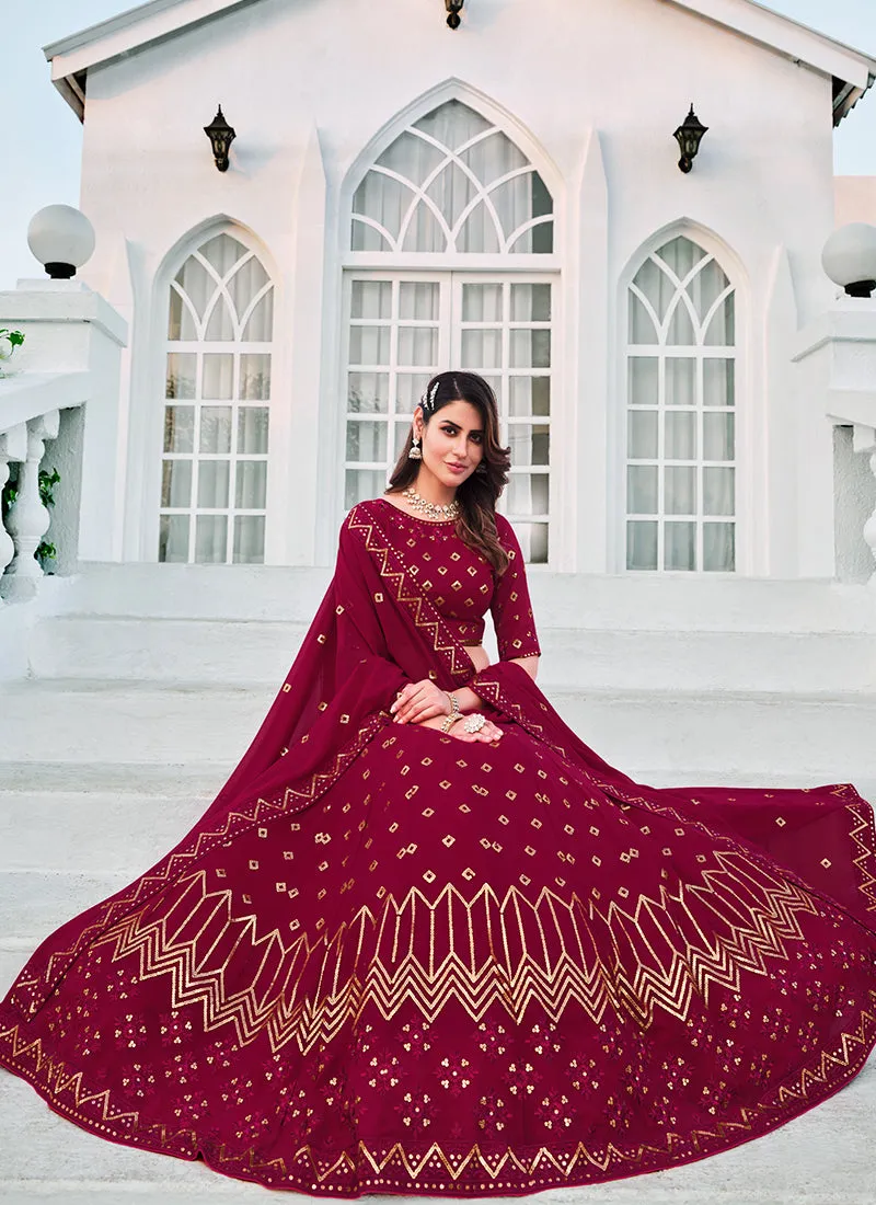 Magenta Sequence Embroidery Georgette Lehenga Choli