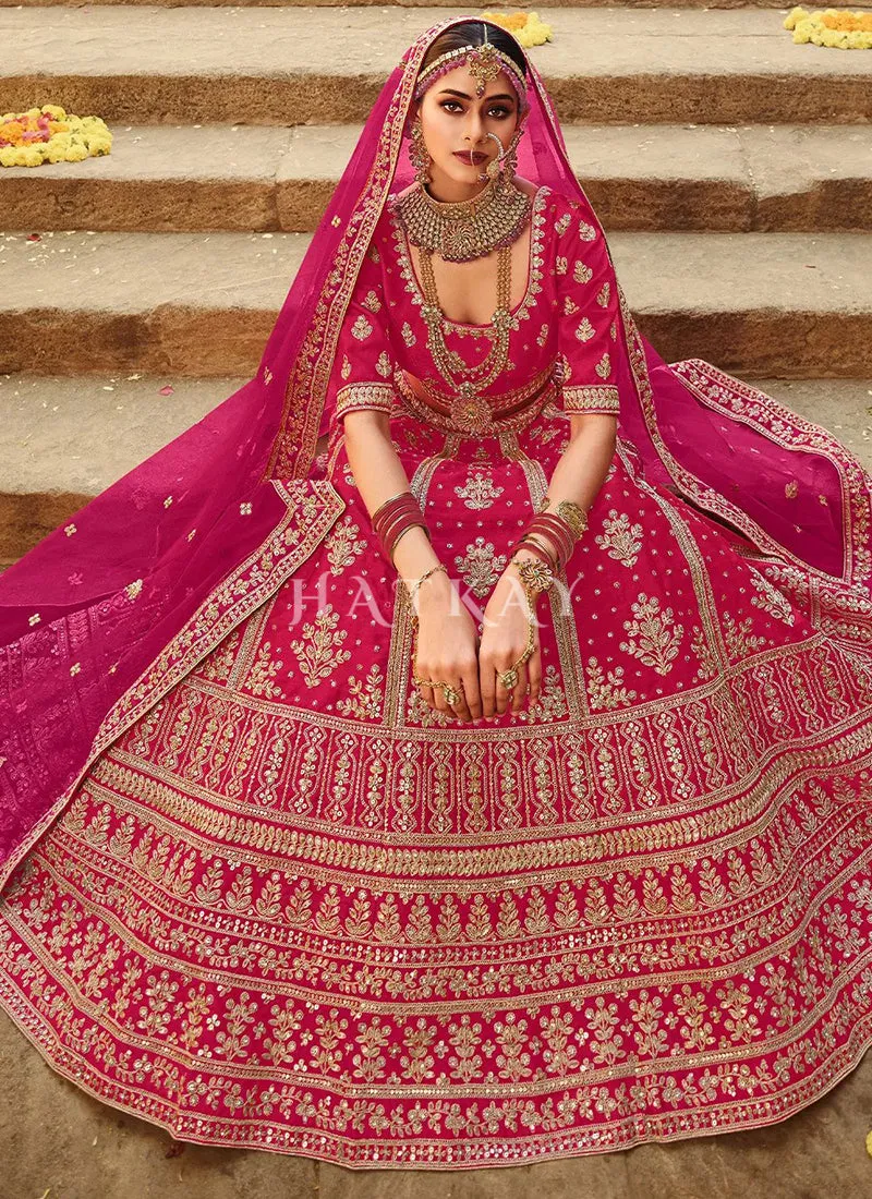 Magenta Zari Embroidered Bridal Lehenga Choli