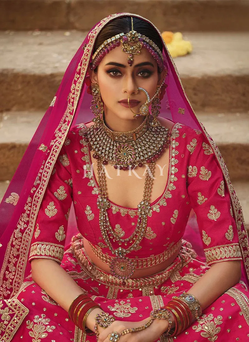 Magenta Zari Embroidered Bridal Lehenga Choli