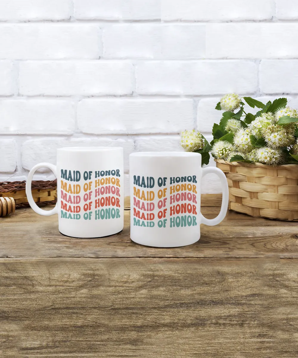 Maid of Honor Mug, MOH Mug, Bridesmaid Mug, Groovy Bachelorette, Groovy Bridesmaid, Retro Bridesmaid Mug, Bridal Party Mugs, Wedding Day, Bridal Party Gifts