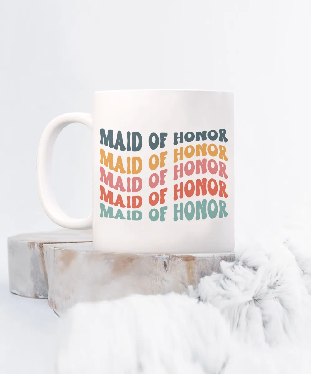 Maid of Honor Mug, MOH Mug, Bridesmaid Mug, Groovy Bachelorette, Groovy Bridesmaid, Retro Bridesmaid Mug, Bridal Party Mugs, Wedding Day, Bridal Party Gifts