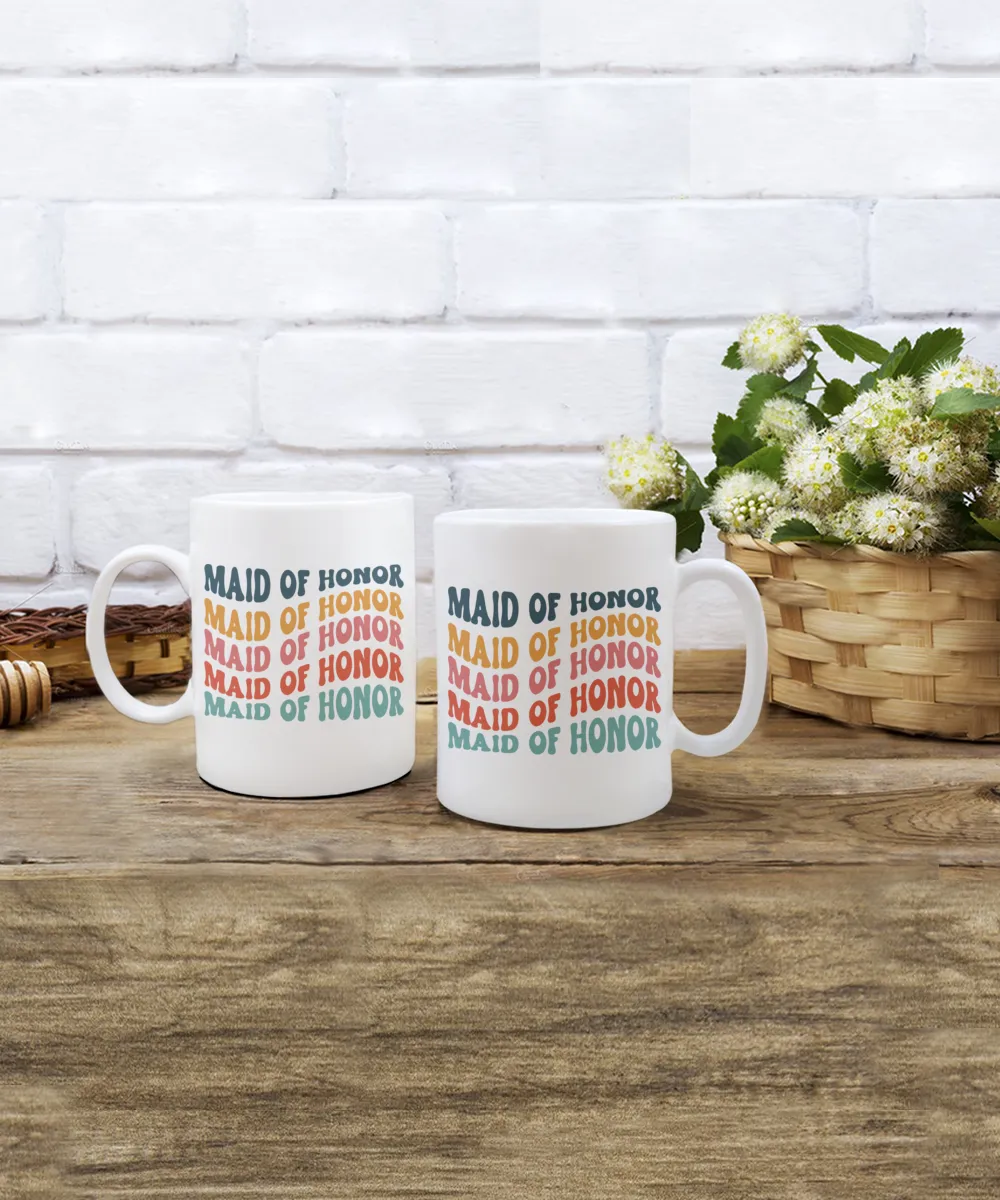 Maid of Honor Mug, MOH Mug, Bridesmaid Mug, Groovy Bachelorette, Groovy Bridesmaid, Retro Bridesmaid Mug, Bridal Party Mugs, Wedding Day, Bridal Party Gifts