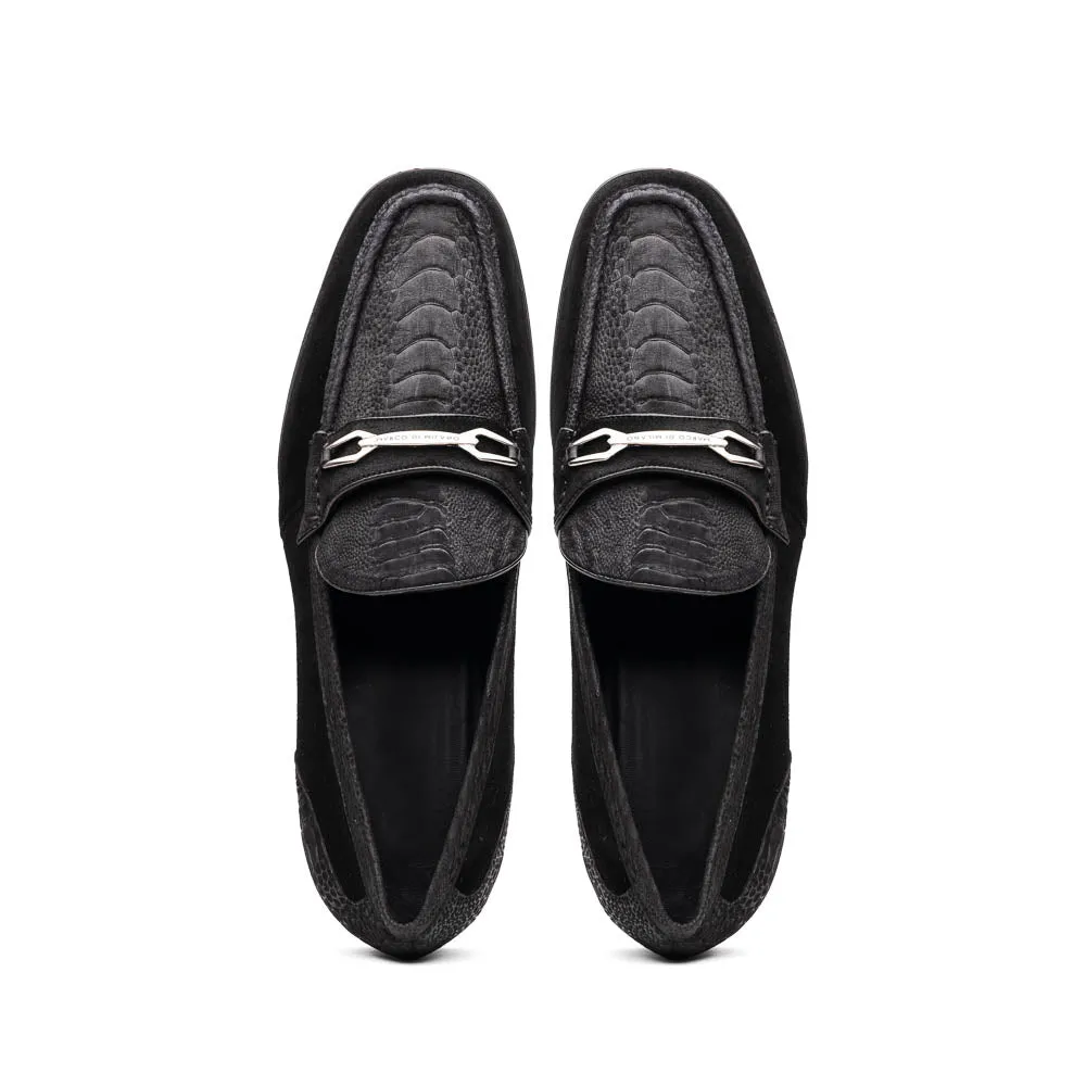 Marco Di Milano Black Hugo Sueded Ostrich Leg Bit Loafers