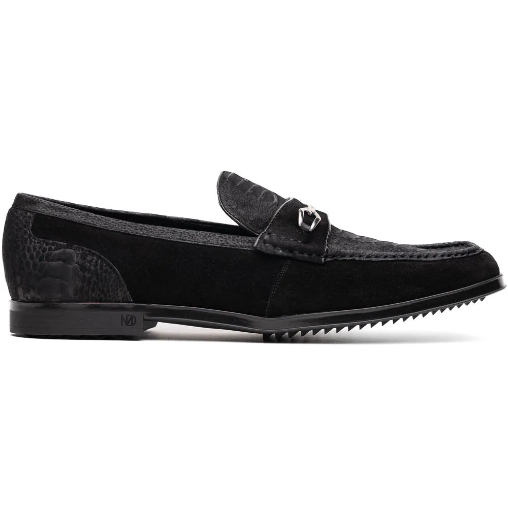 Marco Di Milano Black Hugo Sueded Ostrich Leg Bit Loafers