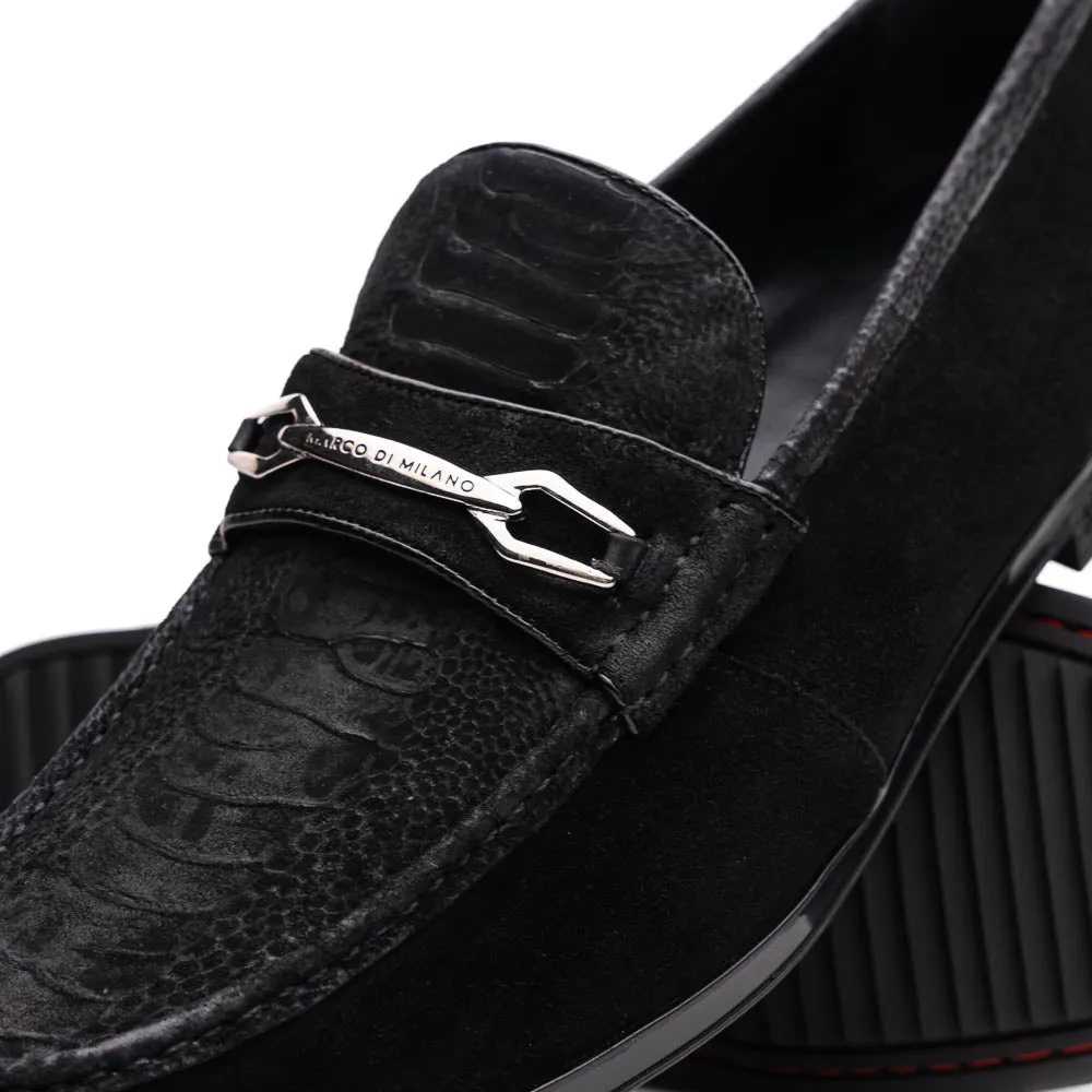 Marco Di Milano Black Hugo Sueded Ostrich Leg Bit Loafers