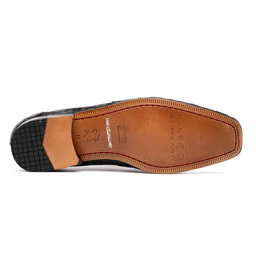Marco Di Milano Landro Shoes Black Exotic Crocodile Horsebit Loafers