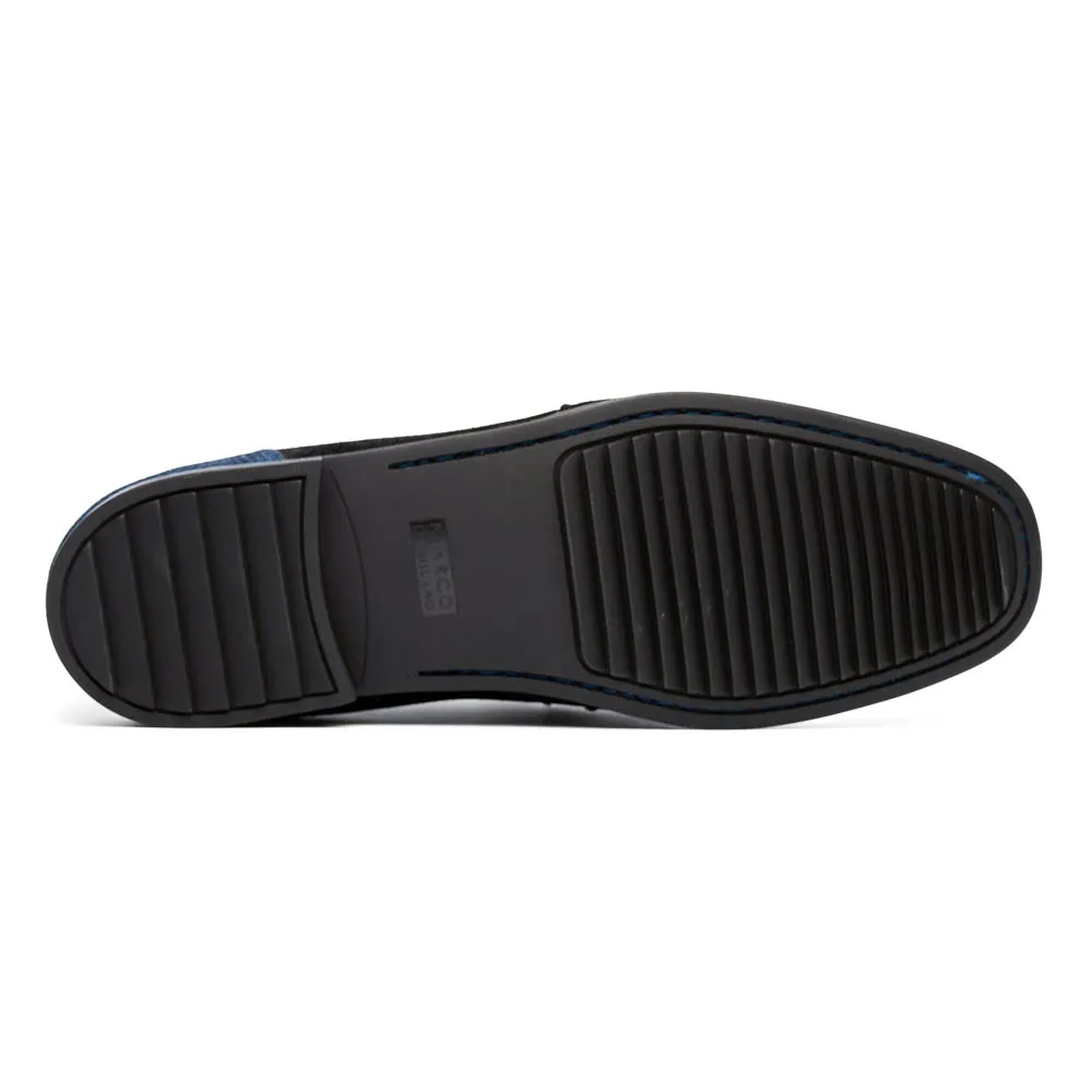 Marco Di Milano Navy-Brown Hugo Sueded Ostrich Leg Bit Loafers